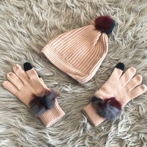 Rabbit Fur hat and glove set!